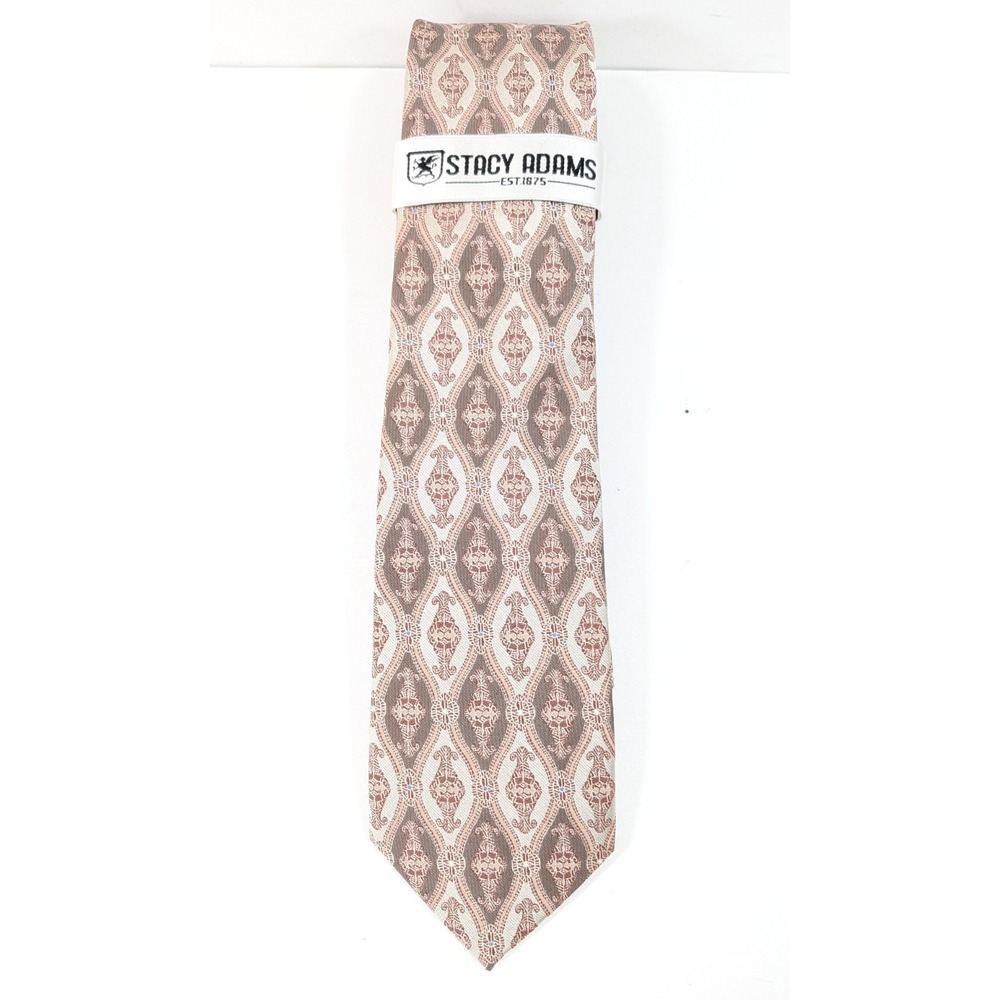 Stacy Adams Men's Patterned Brown Tan and Silver Tie With Matching Pocket Square